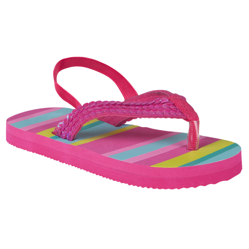 Tongs avec bride élastiquée sequins et rayures multicolores 