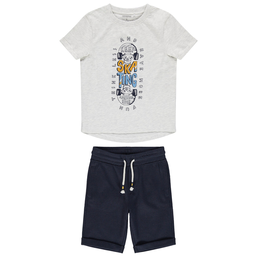 Σύνολο μπλούζα με στάμπα σκέιτ και μονόχρωμη βερμούδα 