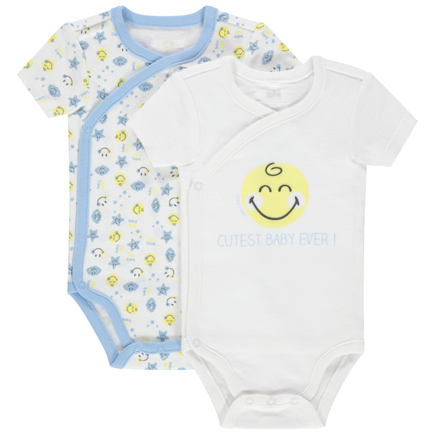 Σετ με 2 βαμβακερά κοντομάνικα κορμάκια Smiley  
