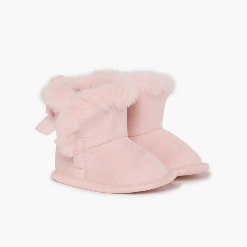 Μποτάκια από συνθετική γούνα με φιόγκο για μωρό κορίτσι 