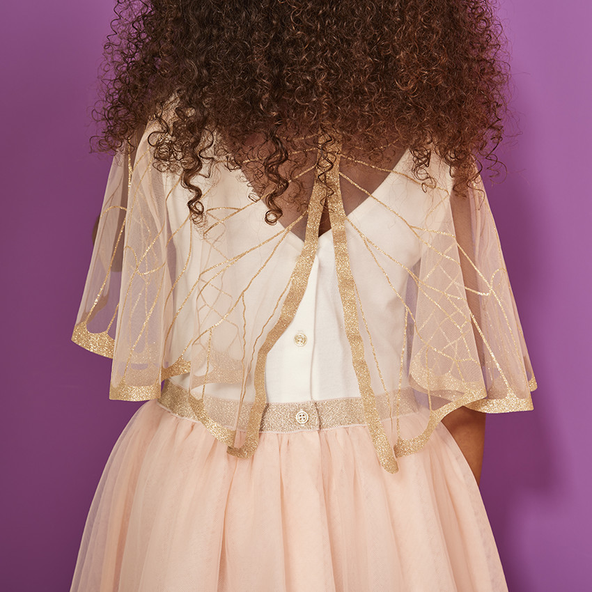 Γιορτινό φόρεμα με κάπα από τούλι effet φτερά glitter για κορίτσι 