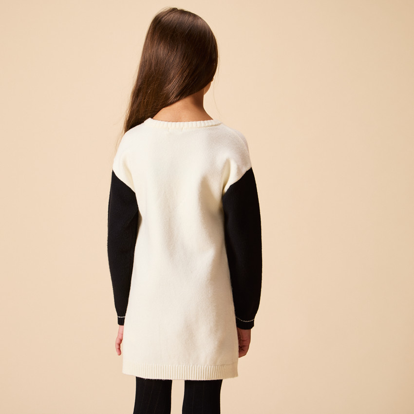 Φόρεμα πλεκτό ημί-oversize με φαντεζί σχέδιο colorblock για κορίτσι 