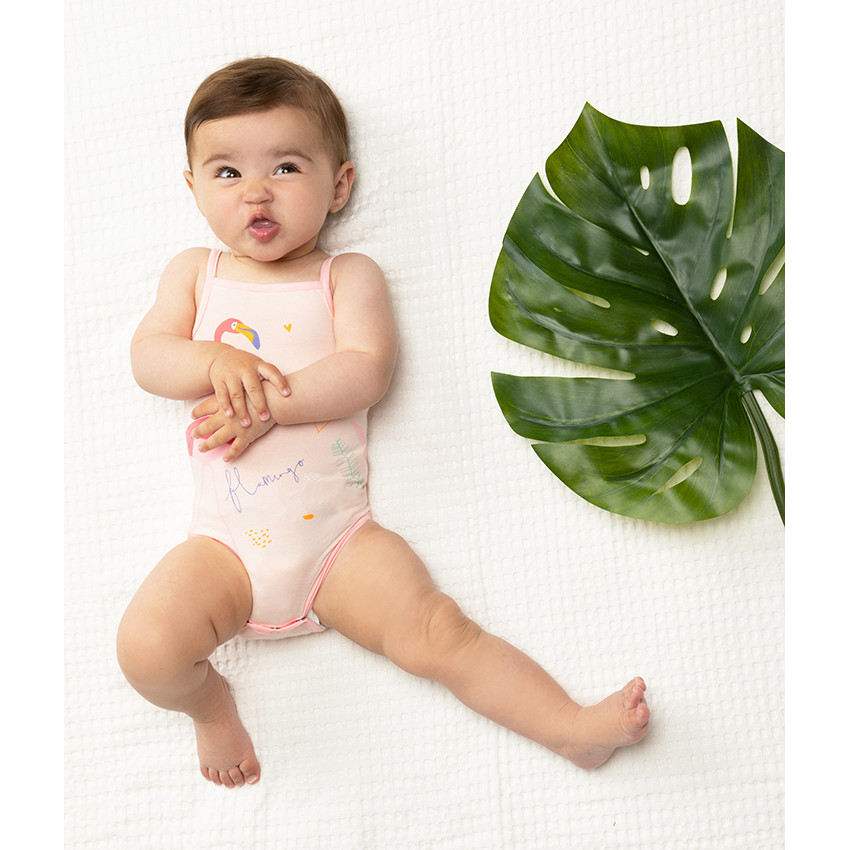 Σετ από 3 bodies αμάνικα με σχέδιο tropical για bebe κορίτσι 