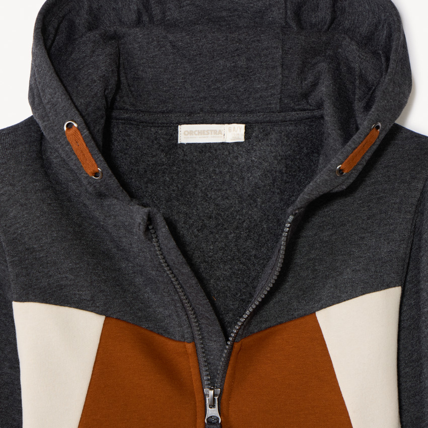 Ζακέτα μακρυμάνικη molleton με κουκούλα και effet colorblock για αγόρι 