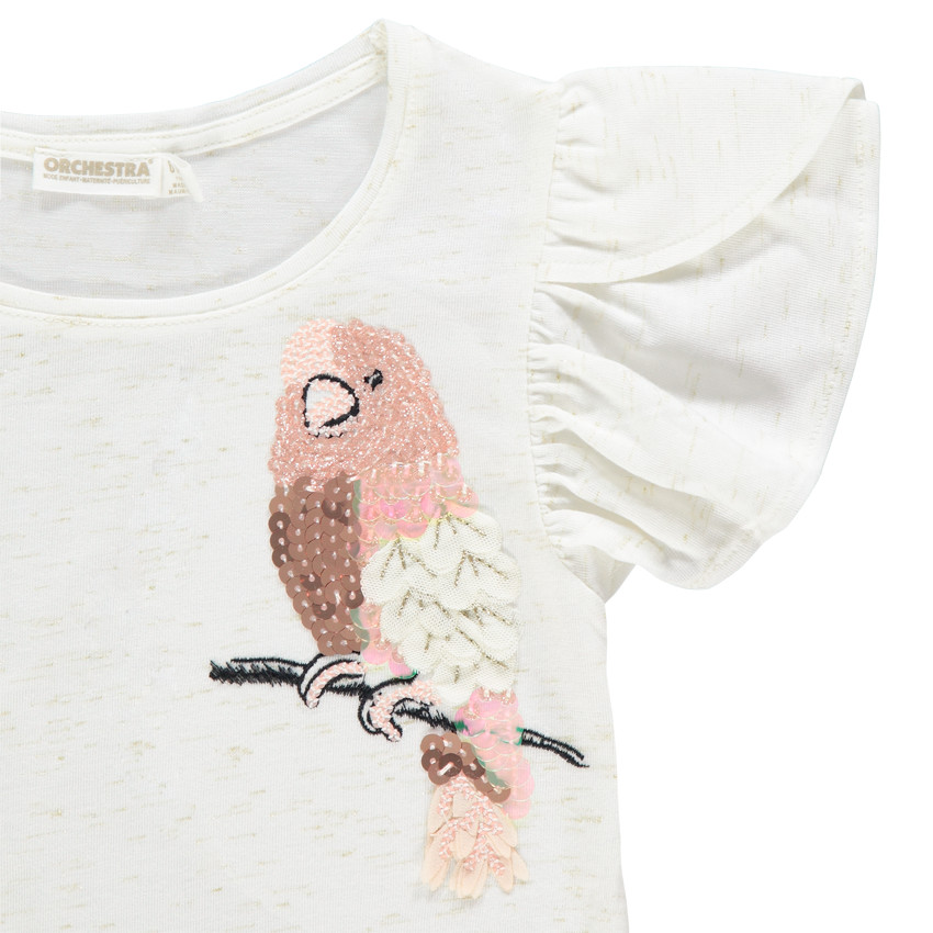 T-shirt κοντομάνικο βολάν και παπαγάλο με glitter Main T-shirt κοντομάνικο βολάν και παπαγάλο με glitter
