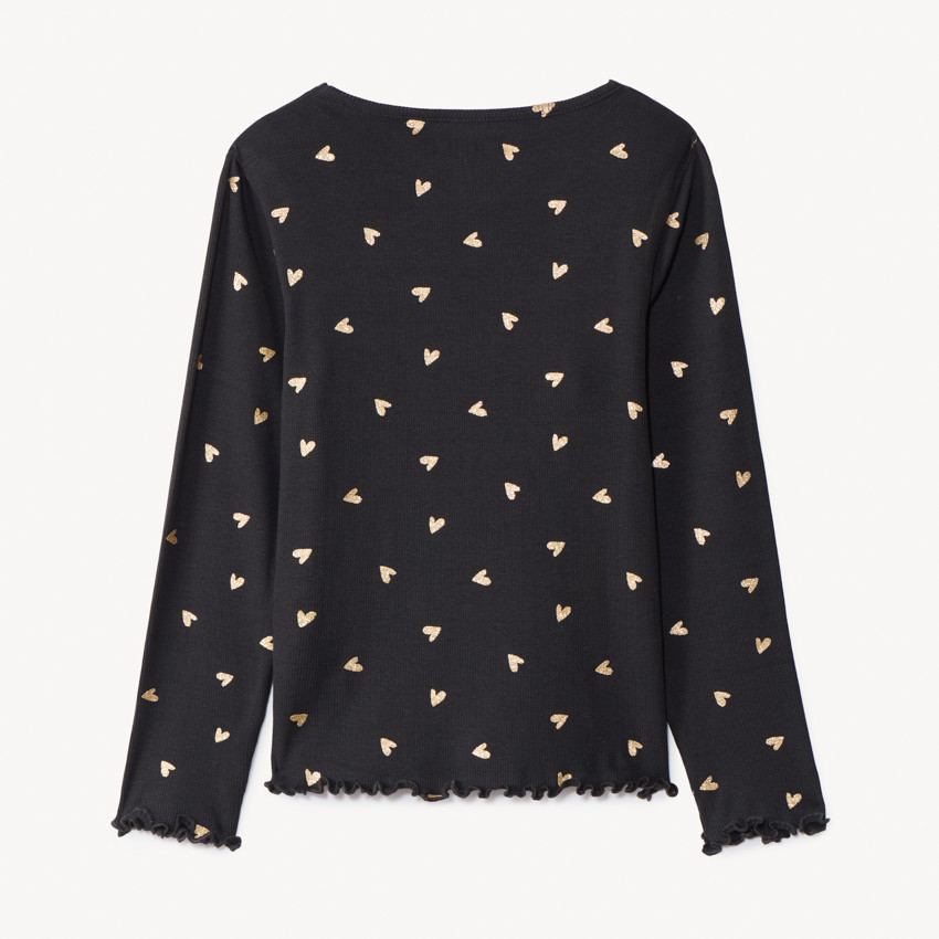 T-shirt manches longues côtelé imprimé cœurs pailletés pour fille 