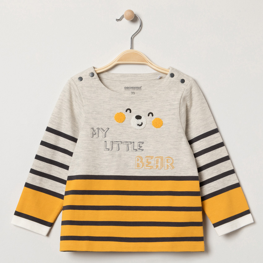 Marinière motif ourson brodé à rayures contrastées 