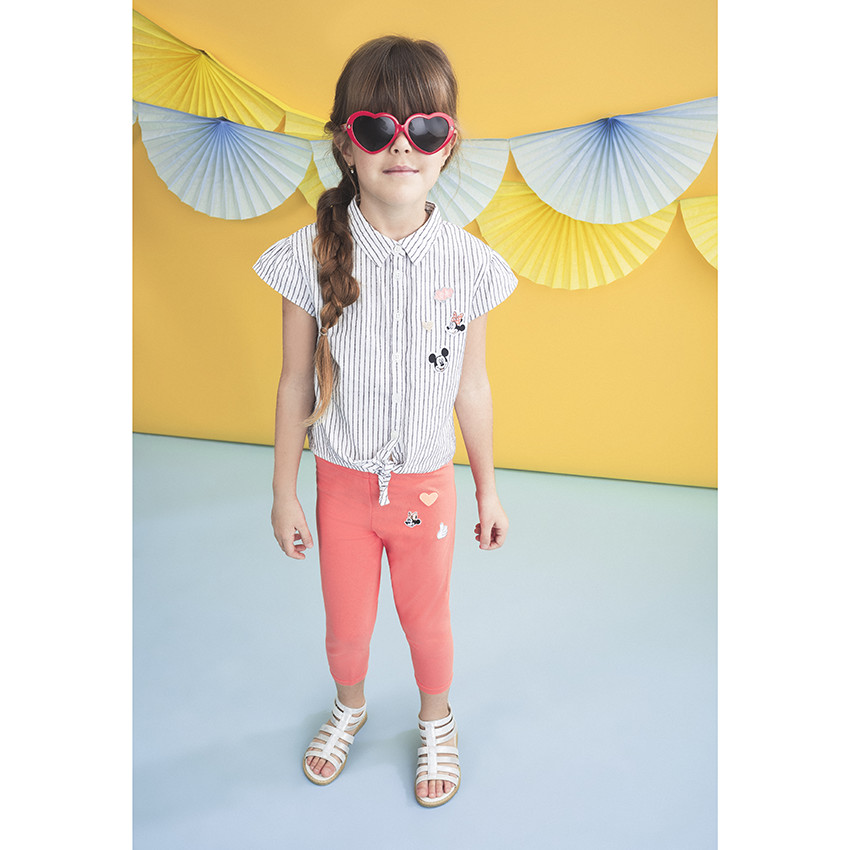 Κοντομάνικο πουκάμισο με ρίγες και απλικέ μοτίβα Μίκυ και Μίνι της Disney 