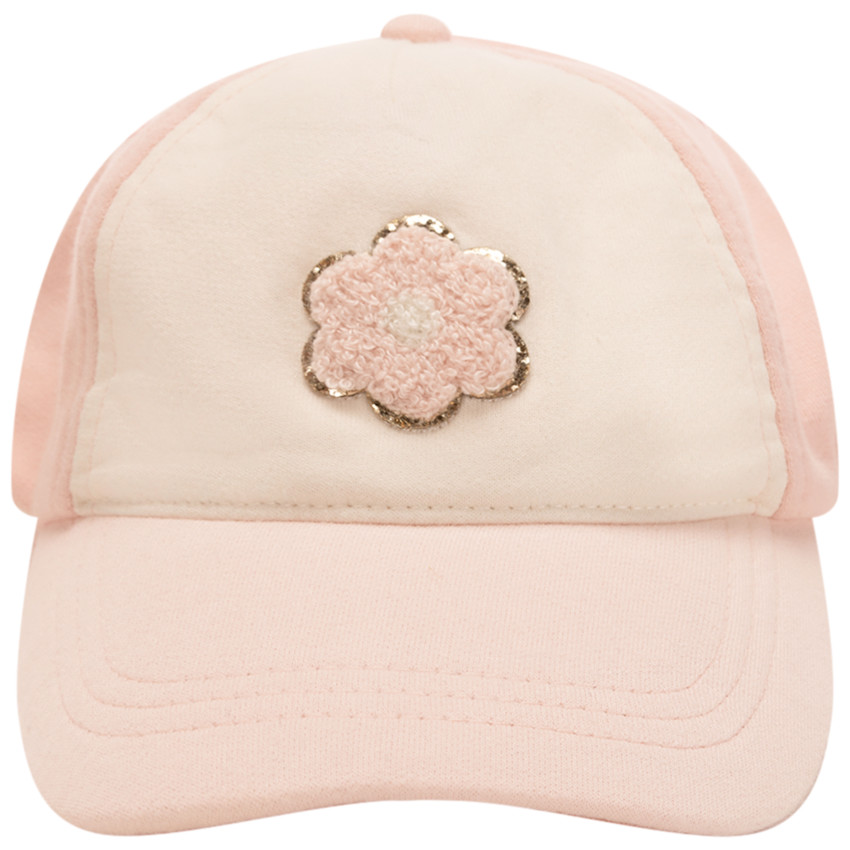 Casquette molleton avec fleur en bouclettes pour bébé fille 