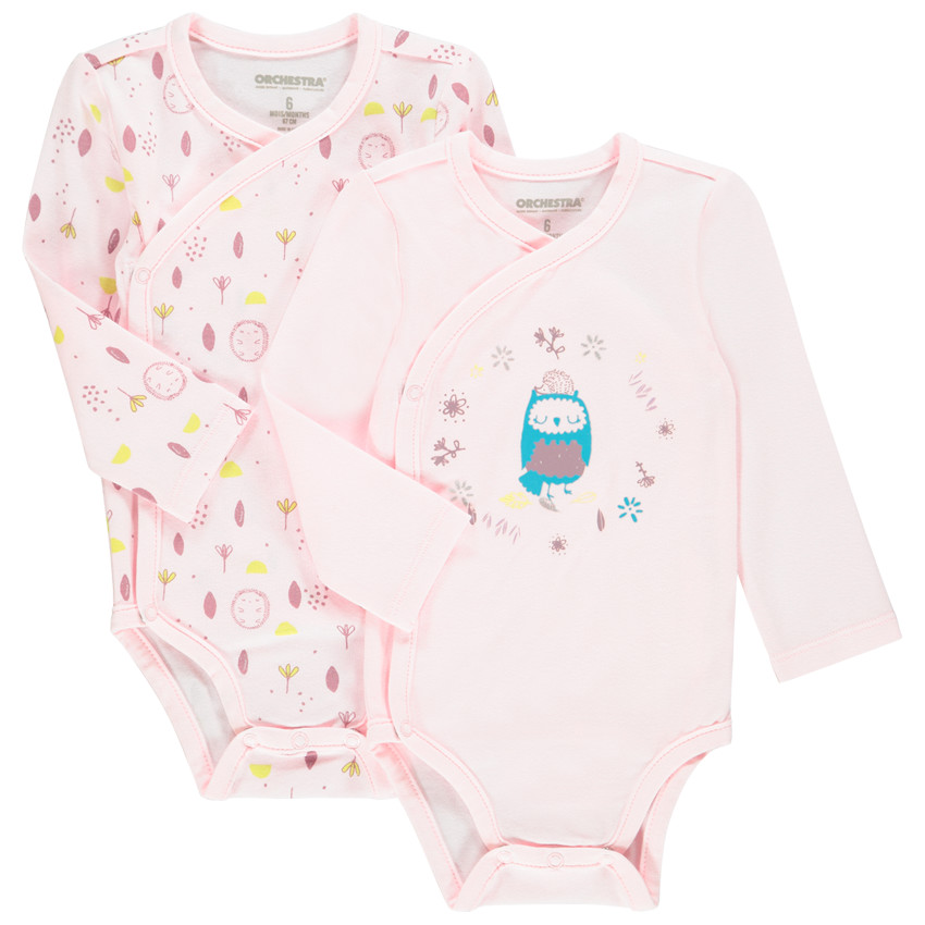 Σετ από 2 bodies μακρυμάνικα με οργανικό βαμβάκι για bebe κορίτσι 