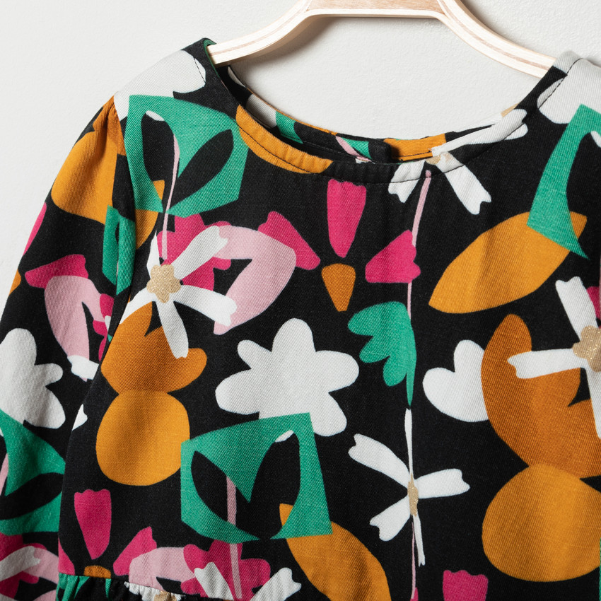 Φόρεμα μακρυμάνικο με σχέδιο λουλούδια για κορίτσι 