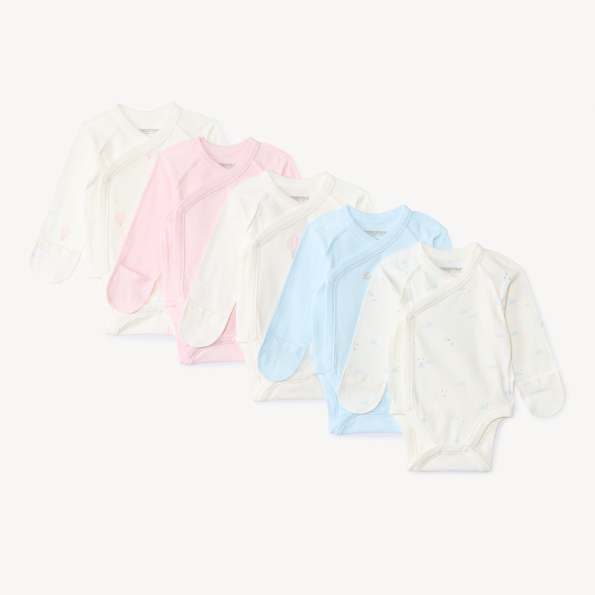 Σετ 5 φαντεζί μακρυμάνικα bodies jersey για πρόωρο μωρό κορίτσι 