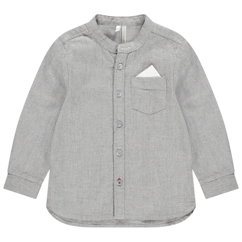 Chemise manches longues en maille chinée col mao et poche  Additional Chemise manches longues en maille chinée col mao et poche