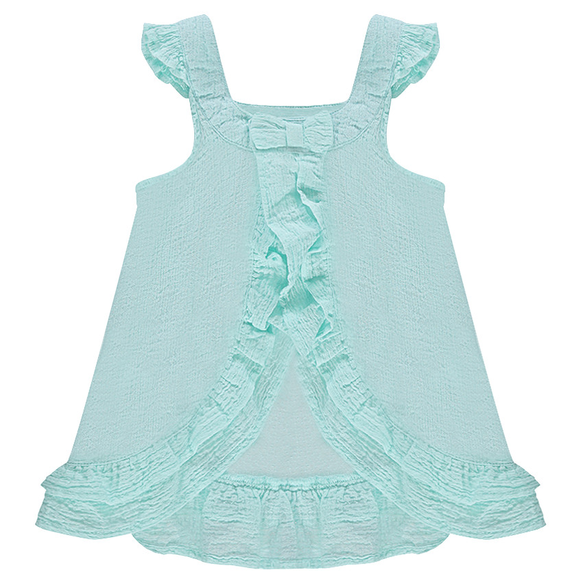 Βαμβακερό τοπ με όψη κρεπ, βολάν και φαντεζί πλάτη 