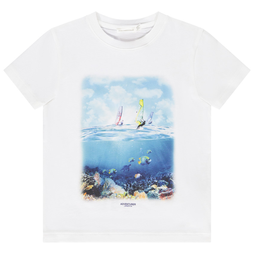Κοντομάνικο μπλουζάκι jersey με τύπωμα ωκεανού για αγόρι 