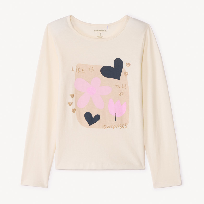 T-shirt με μακριά μανίκια με εκτύπωση από λευκά πετράδια για κορίτσι 