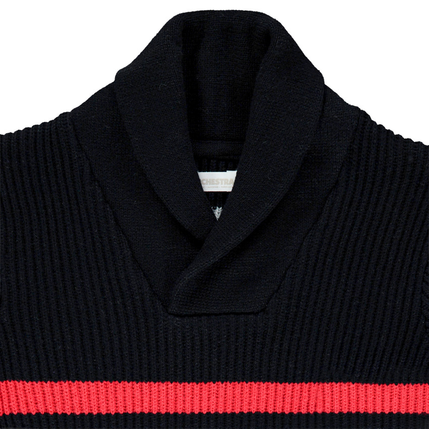 Pull en maille côtelée à rayures et col châle  Additional Pull en maille côtelée à rayures et col châle