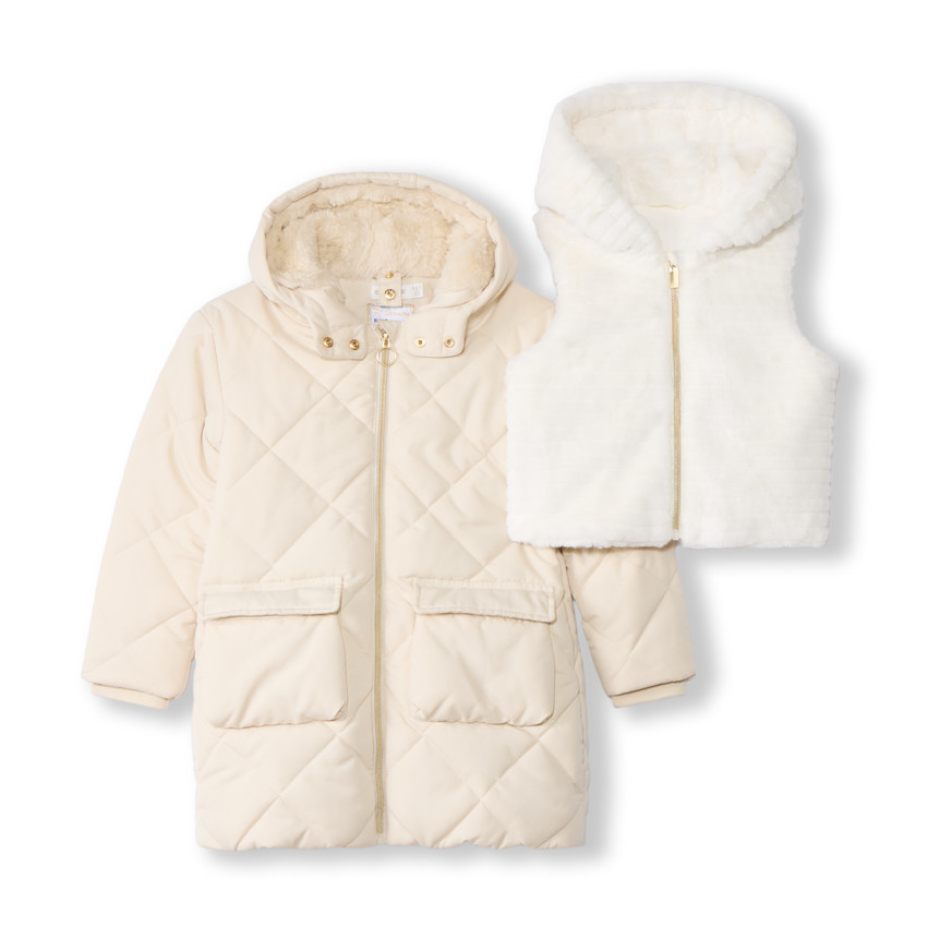 Ζακέτα με μακριά μανίκια από twill και sherpa + γιλέκο για κορίτσι  Additional Ζακέτα με μακριά μανίκια από twill και sherpa + γιλέκο για κορίτσι