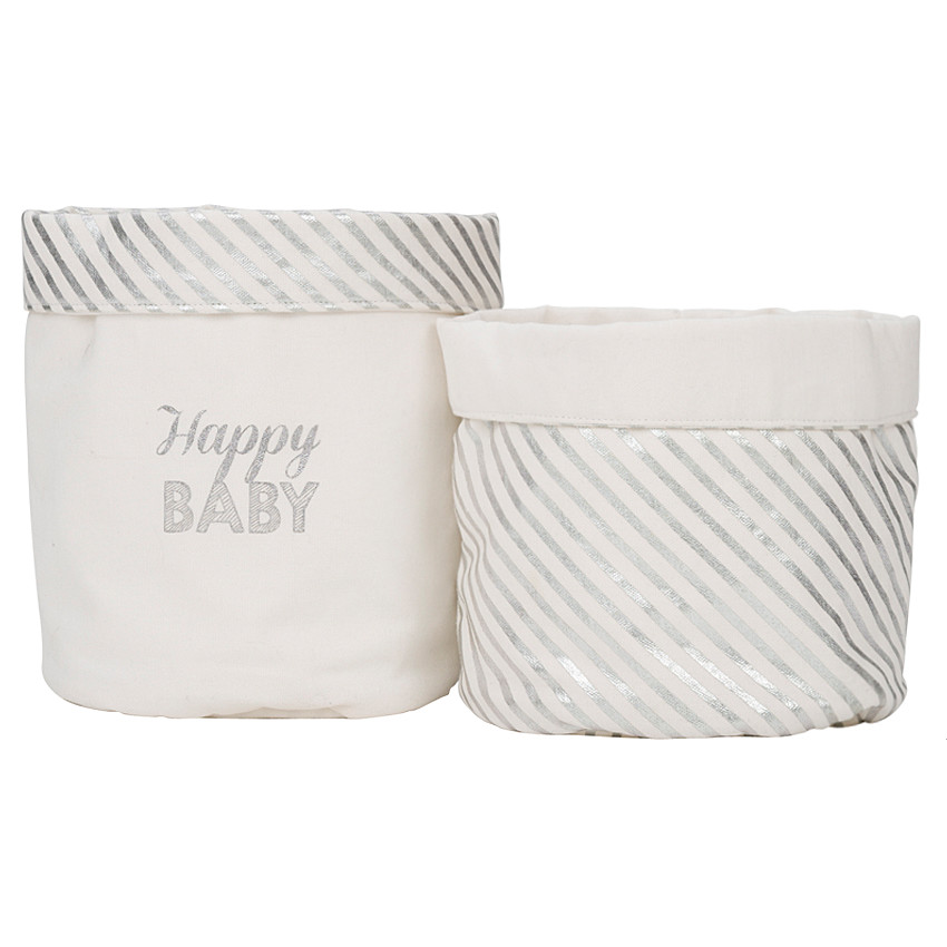 Set de 2 boites de rangement avec message printé et rayures 