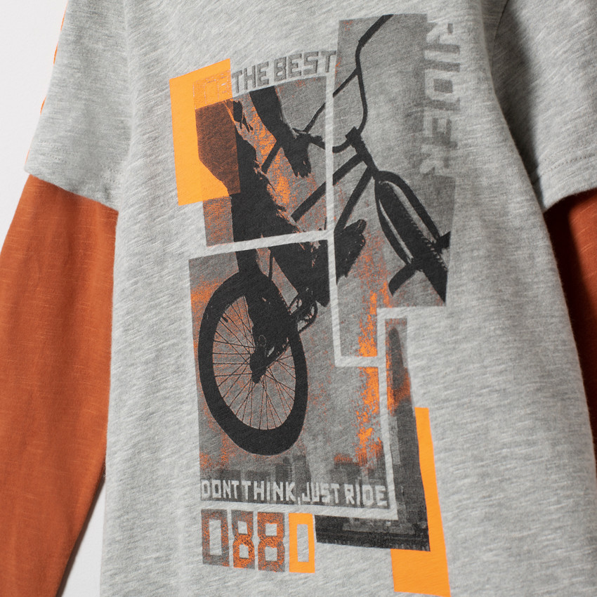 T-shirt manches longues effet 2 en 1 print vélo  Additional T-shirt manches longues effet 2 en 1 print vélo