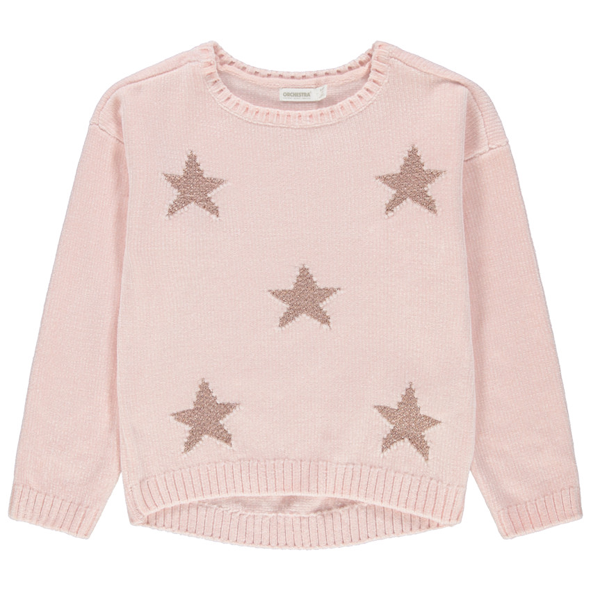 Σενίλ πλεκτό πουλόβερ με ζακάρ αστέρια 