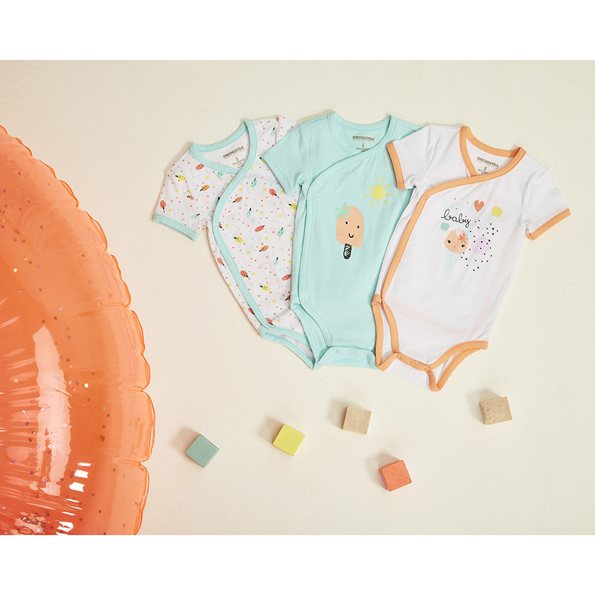 Σετ από 3 bodies κοντομάνικα φαντεζί για bebe κορίτσι - Διαφορετικά ανοίγματα ανάλογα με την ηλικία  Additional Σετ από 3 bodies κοντομάνικα φαντεζί για bebe κορίτσι - Διαφορετικά ανοίγματα ανάλογα με την ηλικία