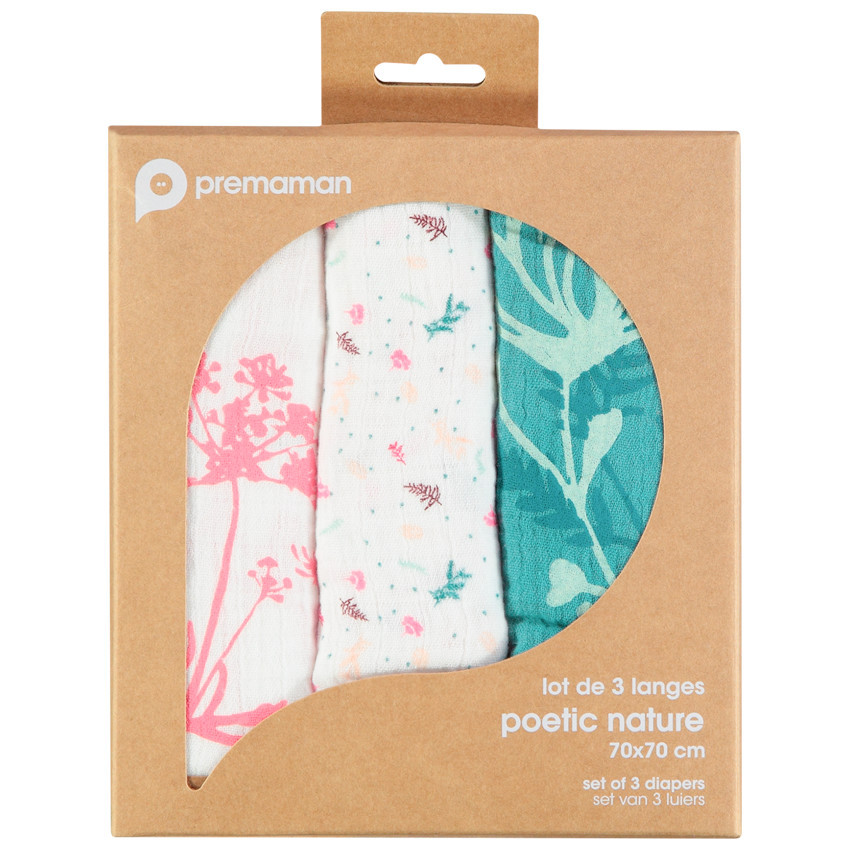 Lot de 3 langes en gaze de coton fille  