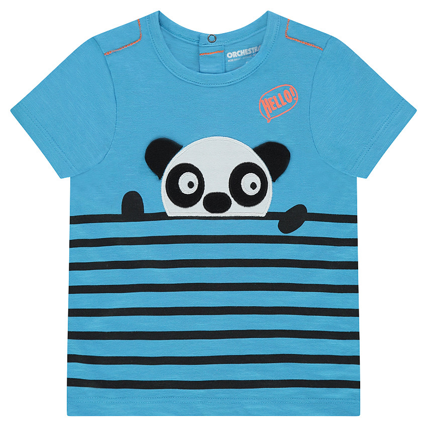 Κοντομάνικη ζέρσεϊ μπλούζα με ρίγες και ανάγλυφο πάντα 