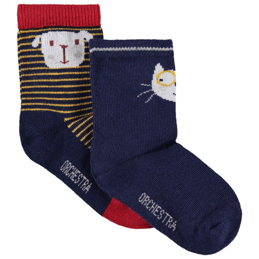 Σετ 2 ζευγάρια κάλτσες με ζακάρ μοτίβο γάτα και σκύλο 