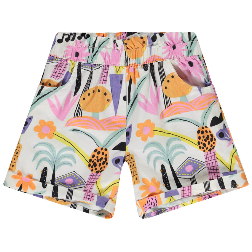 Ψηλόμεσο σορτς από σερζ με φαντεζί σχέδιο για κορίτσι 