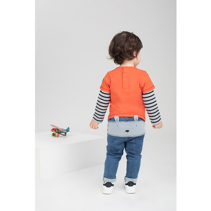 Μακρυμάνικη μπλούζα 2 σε 1 με ρίγες και στάμπα 