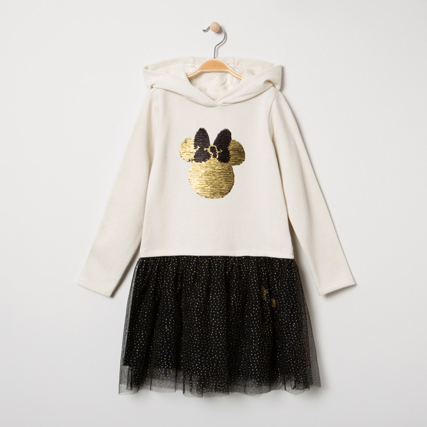 Μακρυμάνικο φόρεμα με κουκούλα, τούλι και μοτίβο Μίνι από «μαγικές» πούλιες 