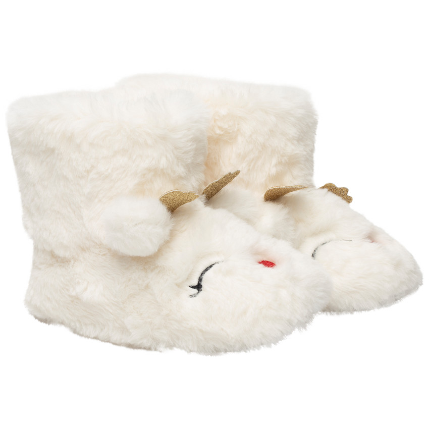 Μπαλαρίνες 1/2 μπότες από ψεύτικη γούνα με ανάγλυφα αυτιά και κεντημένα σχέδια για κορίτσι 