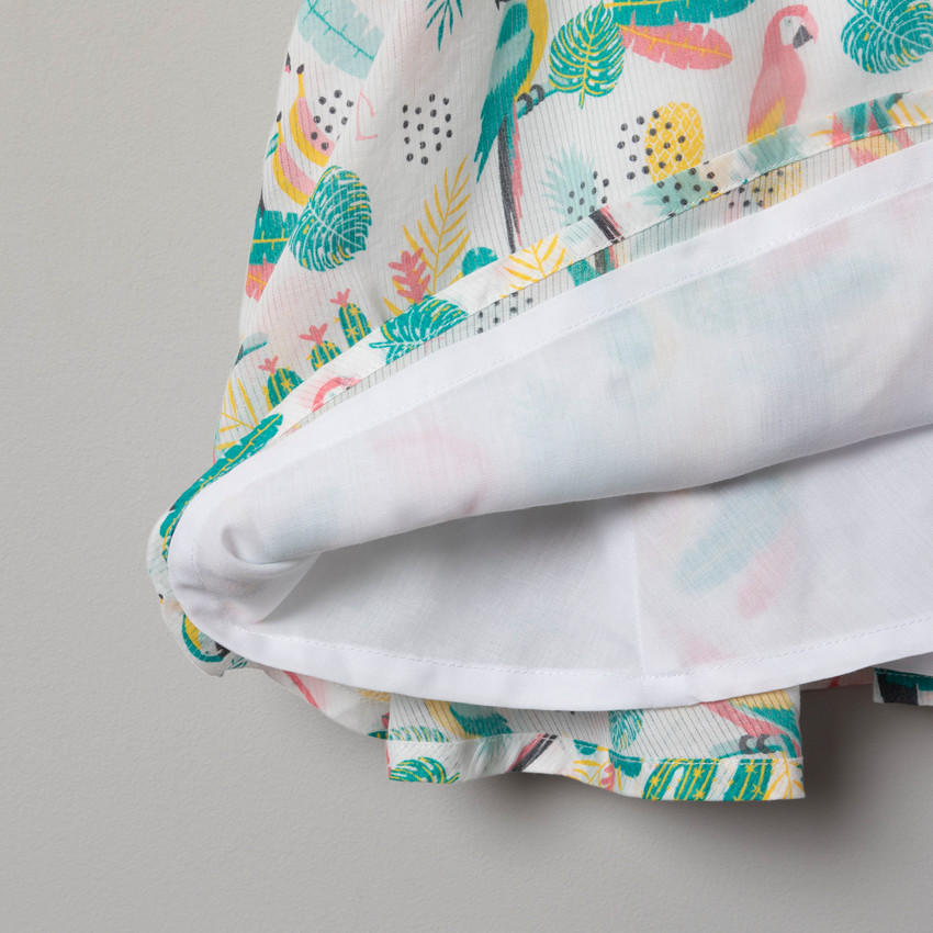 Φόρεμα με λεπτές τιράντες και τροπική εκτύπωση 