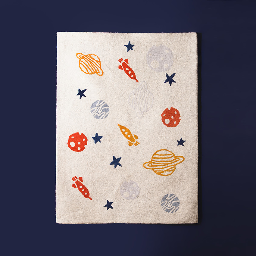 Χαλάκι δωματίου πλεκτό με σχέδιο πλανητών 
