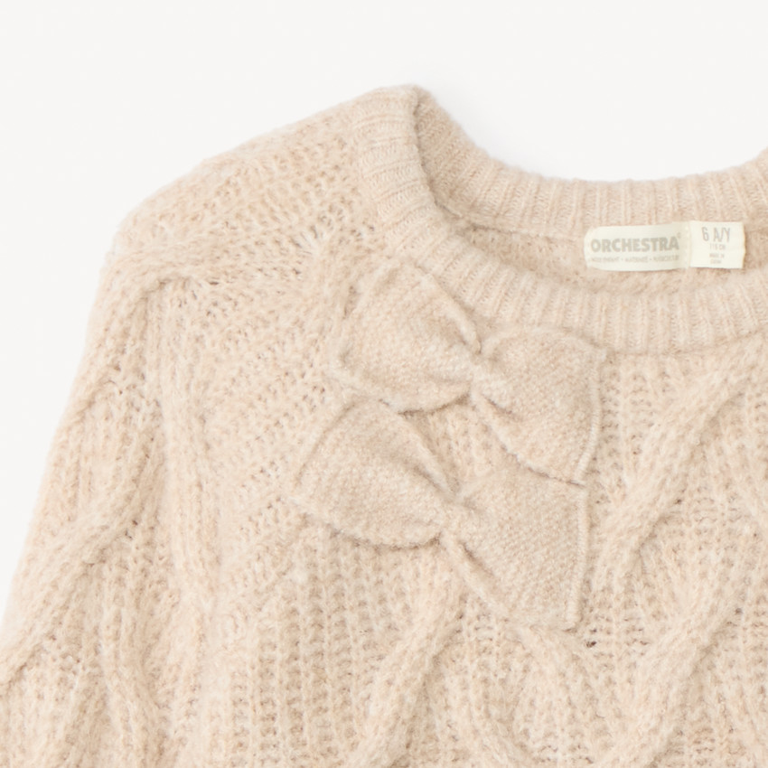 Pull manches longues en tricot et nœuds fantaisies pour fille   