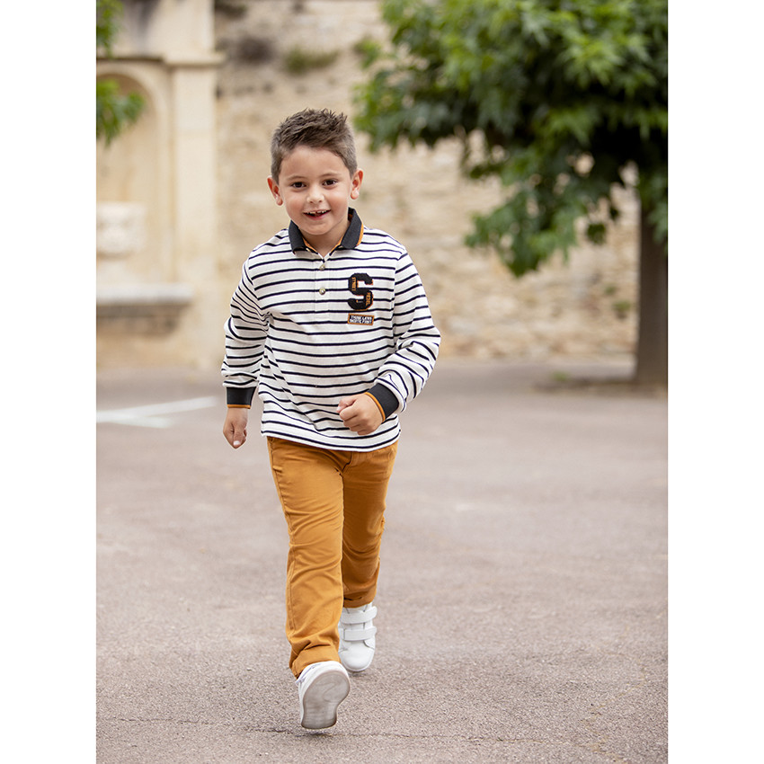Polo μακρυμάνικο κοτλέ ριγέ για αγόρι 
