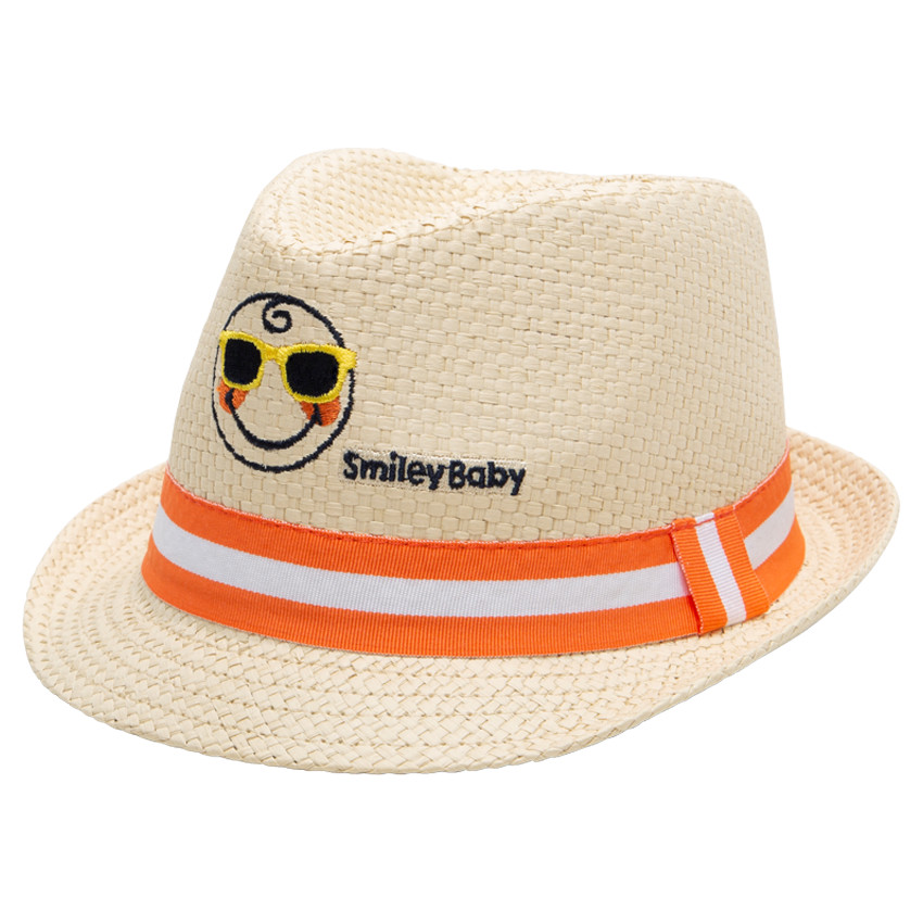 Καπέλο τύπου borsalino με όψη ψάθας και κεντημένο Smiley μπροστά 