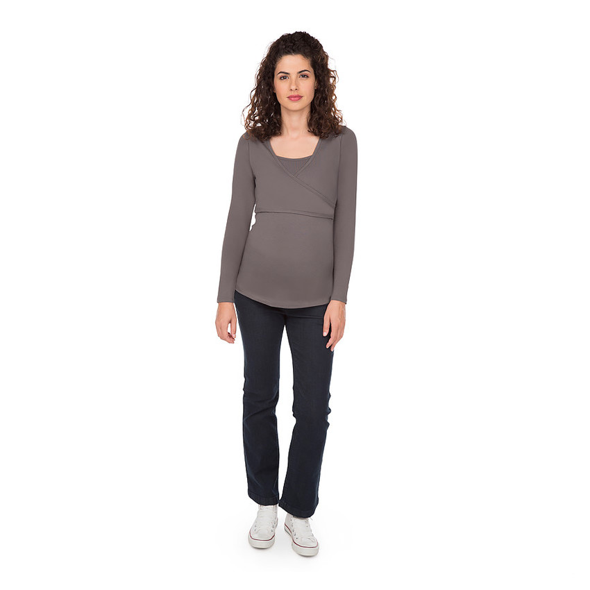 Σετ 2 μονόχρωμες μακρυμάνικες μπλούζες εγκυμοσύνης και θηλασμού 