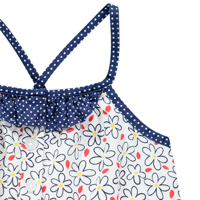 Combi κοντό με λουλούδια και τιράντες με πουά 