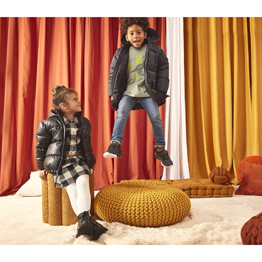 Robe chemise à carreaux avec cordon de serrage pour fille 