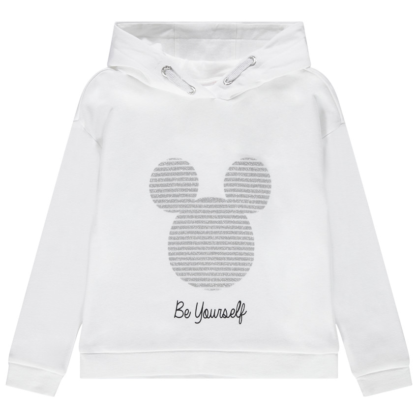 Φανελένιο φούτερ με κουκούλα και στάμπα Mickey με παγιέτες 