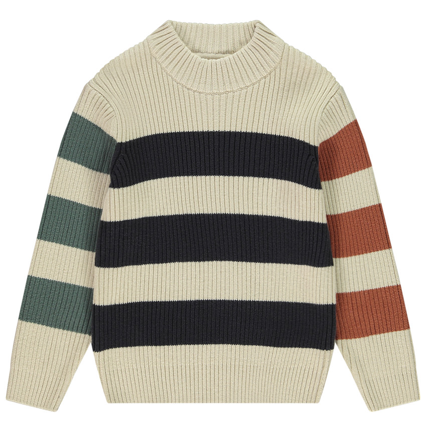 Πλεκτό πουλόβερ με τριχρωμές ρίγες και ζιβάγκο για αγόρι 