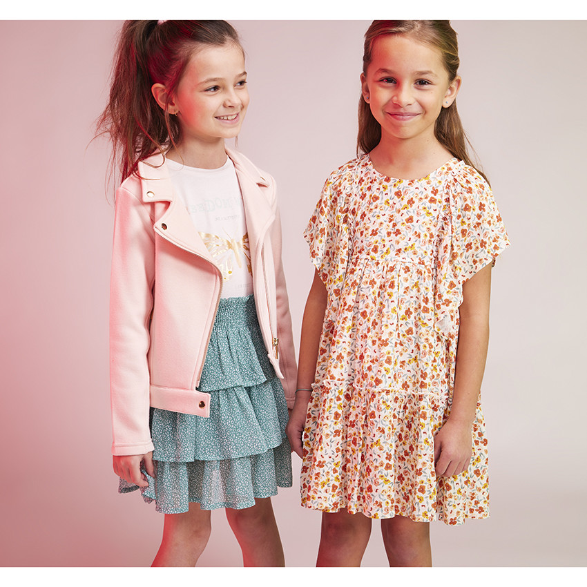 Φούστα κοντή με βολάν crépon με σχέδιο για κορίτσι 