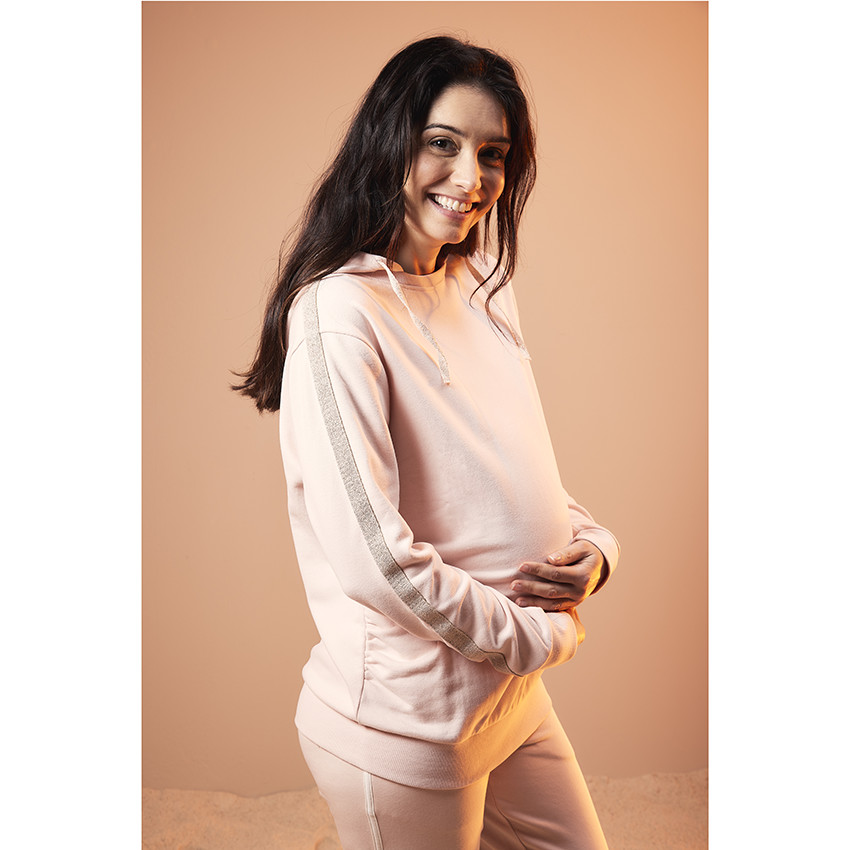 Φούτερ εγκυμοσύνης σε molleton μονόχρωμο με κουκούλα 