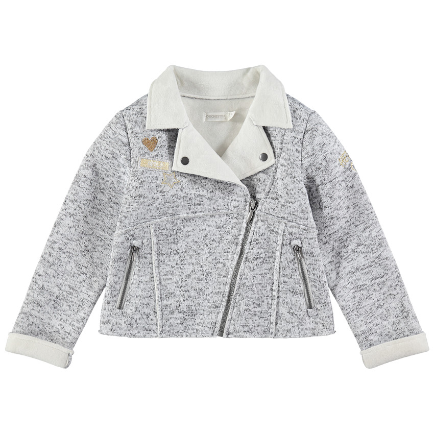 Μπουφάν perfecto από γκρι μελανζέ φανέλα με λεπτή επένδυση sherpa 