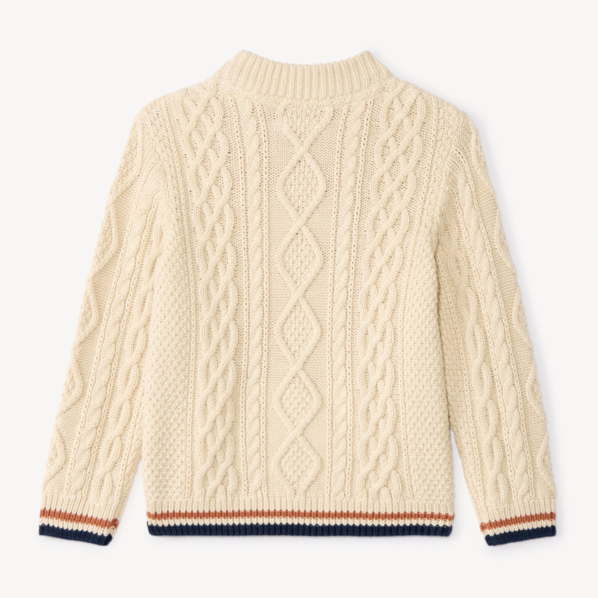 Πλεκτό πουλόβερ μονόχρωμο με εφέ πλεξούδας και πολύχρωμη ρίγα για αγόρι 