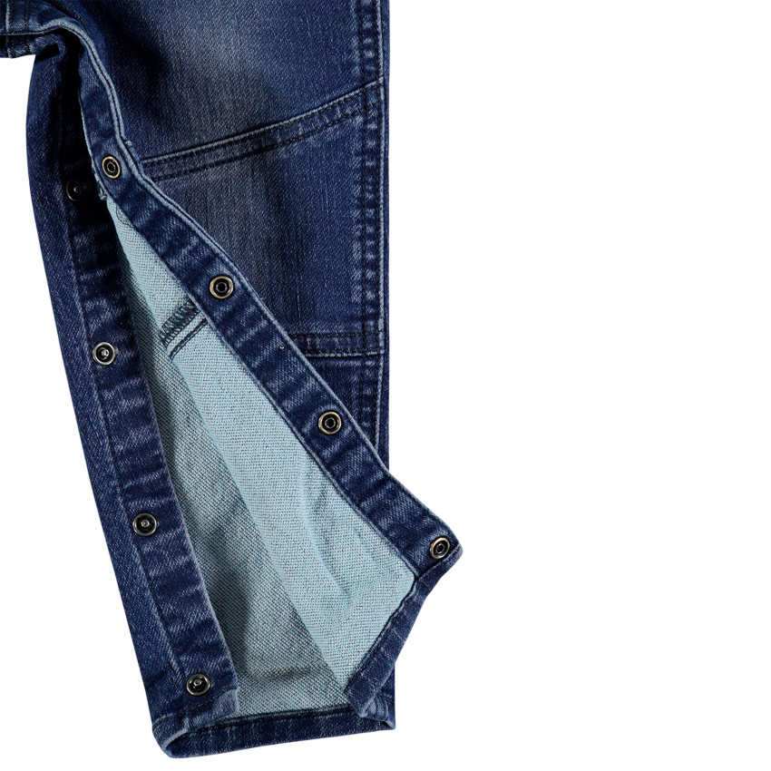 Salopette longue en jean à animal brodé sur la poche 