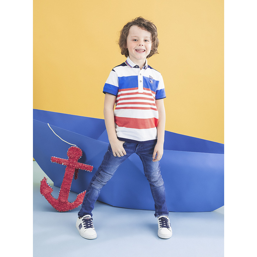 Κοντομάνικο πόλο με ρίγες σε αντίθεση και κεντήματα  Additional Κοντομάνικο πόλο με ρίγες σε αντίθεση και κεντήματα