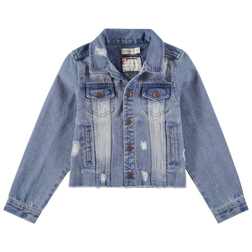 Παιδικά - Τζιν μπουφάν με used όψη και κεντημένη επιγραφή πίσω 